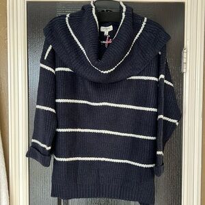 NWT Navy and White striped cowl neck sweater by Umgee. Size Sm